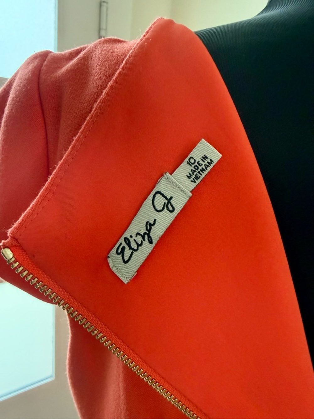 Eliza J Coral-Red Midi Dress with Gold Zip Detail